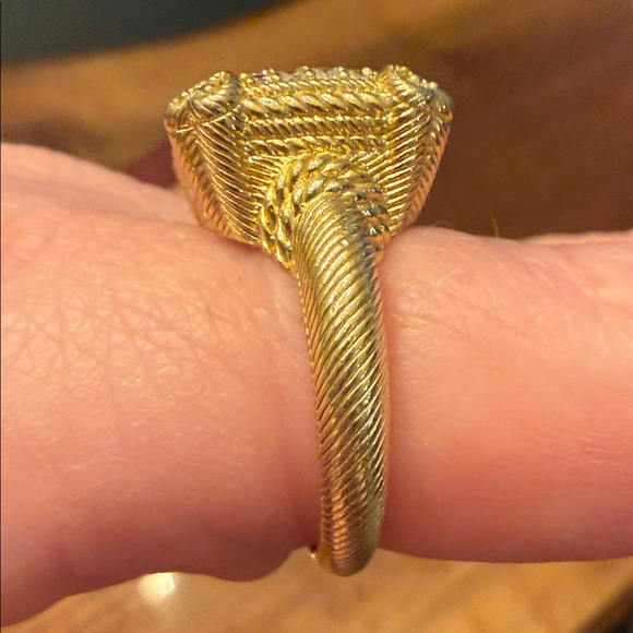 Judith Ripka Sterling Silver Gold Vermeil CZ Square Ring Size 7.5 - Picture 3 of 9